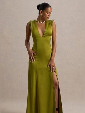 Club L London YSABELLA
Olive Satin Plunge-Neck Split Maxi Dress